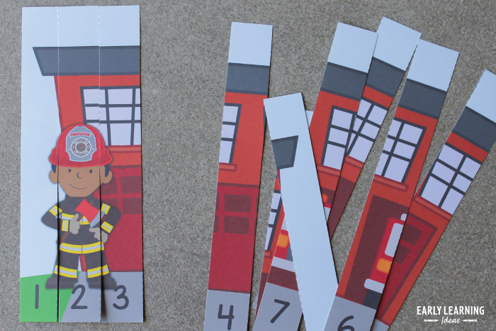 free firetruck printable puzzle to work on numbers 1-10
