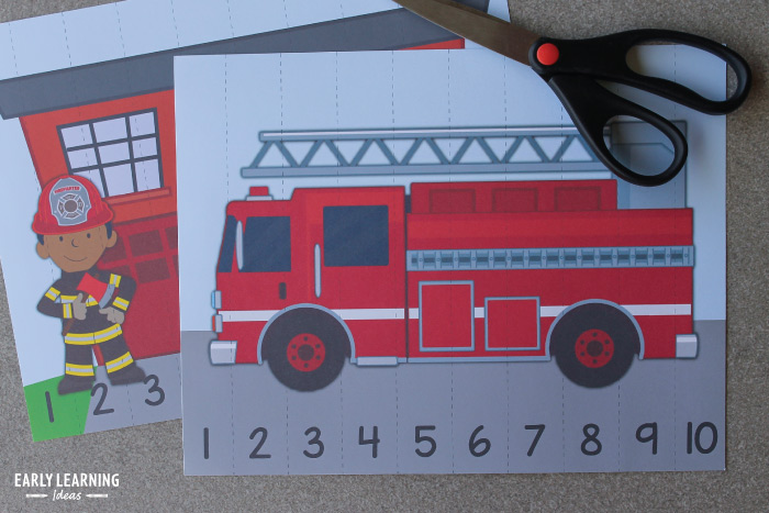 free firetruck printable 1-10 puzzle for preschoolers