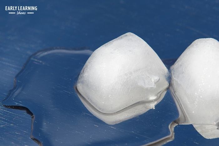 ice cube melting for a preschool physical science experiment