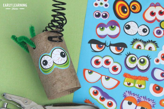 Monster fine motor craft activity for kids with a paper towel roll