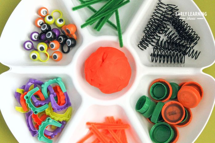 monster theme playdough activity tray for preschoolers