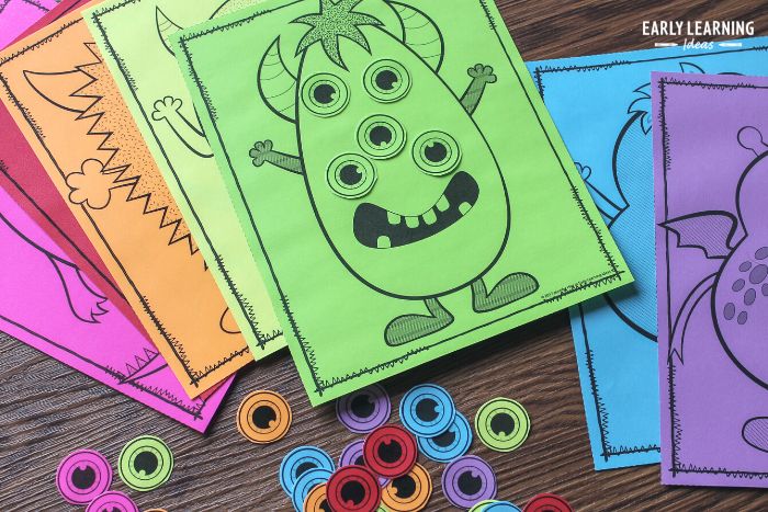 printable monster color and counting activity for preschoolers