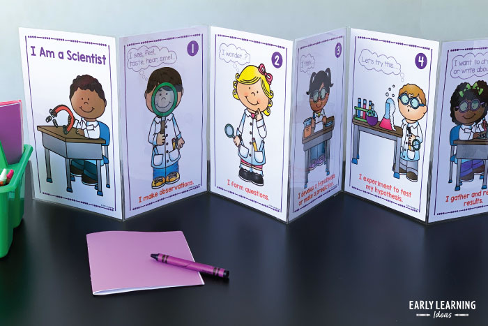 make an accordion book with the scientific method printables for preschool kids 