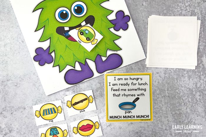 monster themed rhyming games for preschoolers