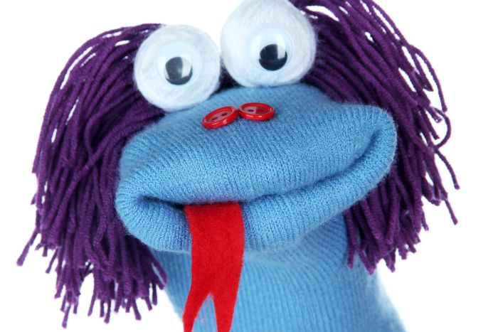 A blue puppet to use for syllable segmentation and syllable awareness activities