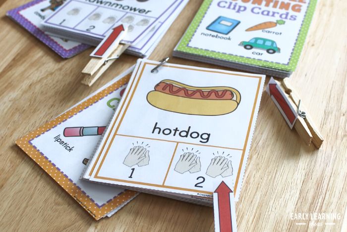 syllable counting clip cards to use for a syllable awareness activity for kids
