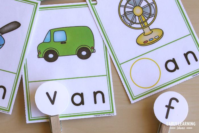 beginning sound clip cards featuring the an word family