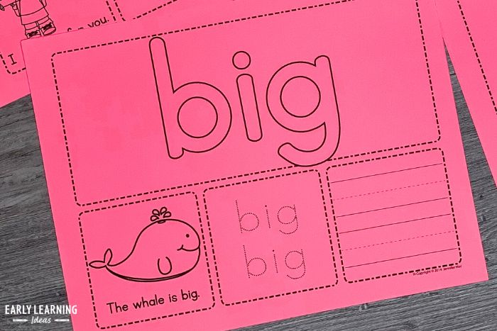 a printable high frequency words activities featuring the word big