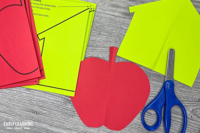 apple and house craft printable with a pair of scissors as an example of building scissor skills is one of the benefits of crafts for kids