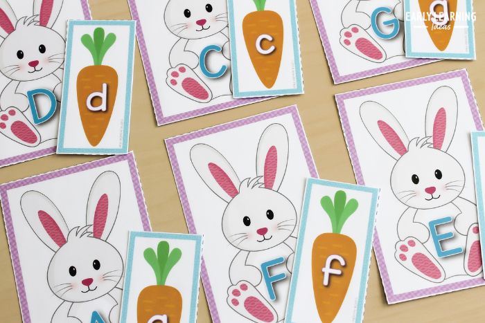 Bunny alphabet and Beginning Sound Activities. The printable activity is an example of fun bunny activities for preschool.