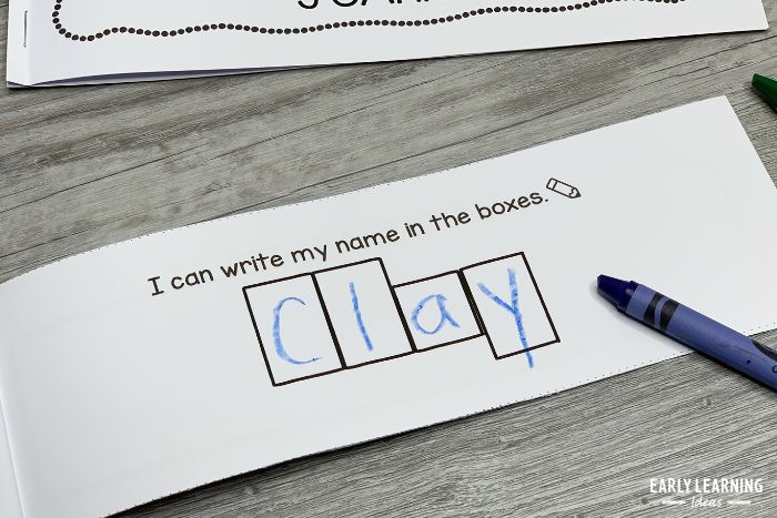 name writing activity for preschool - A  personalized name writing page option where kids can write their name in the boxes.
