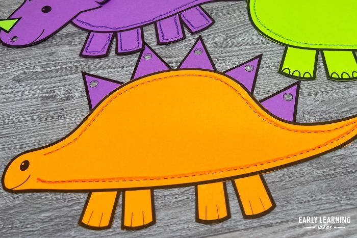 An easy dinosaur craft printable for kids to develop fine motor skills.  The thick dark lines make it easier for kids to cut out the shapes.