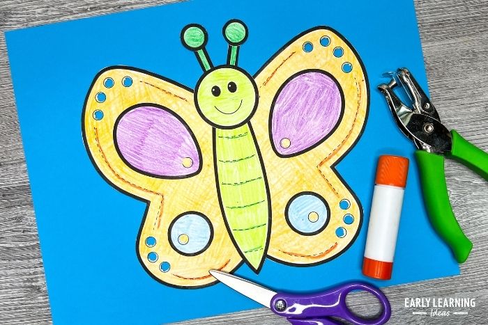 This printable butterfly craft for preschoolers is a great fine motor activity and an example of fun insect activities for preschoolers.