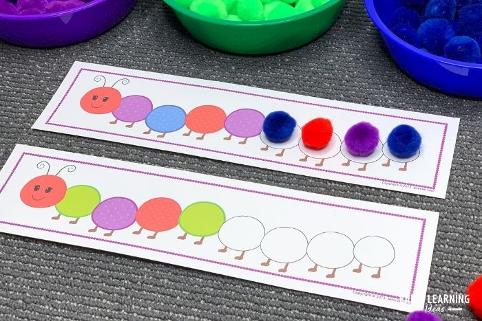 A printable caterpillar activity is a fun way to learn about patterns.  This is an example of fun insect activities for preschoolers.