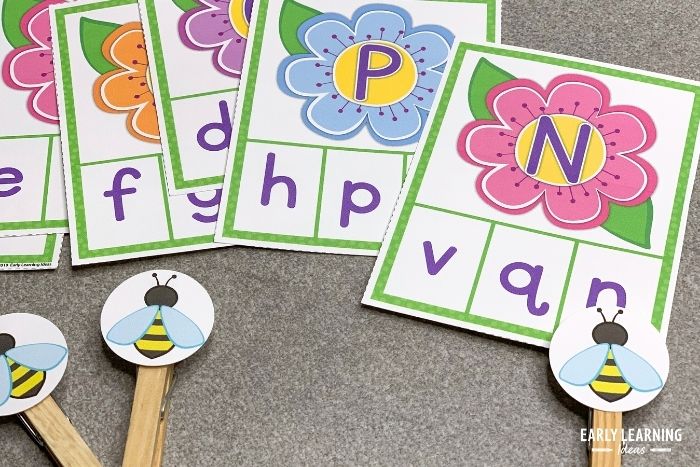 A bumble bee letter matching activity is an example of fun insect activities for preschoolers.