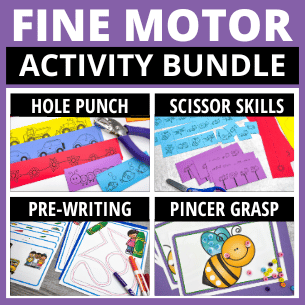 fine motor skills activities for preschoolers includes hole punch activities, scissor cutting practice, pre-writing strokes and tracing lines practice, and pincer grasp activities fine motor mats.