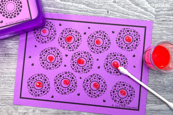 Valentines Day fine motor task cards used for q-tip painting.