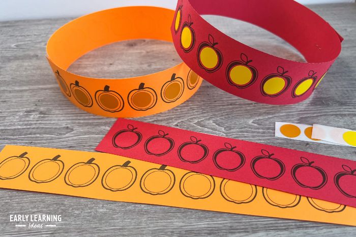 dot sticker printable stirps covered with dot stickers and attached together to make headbands.