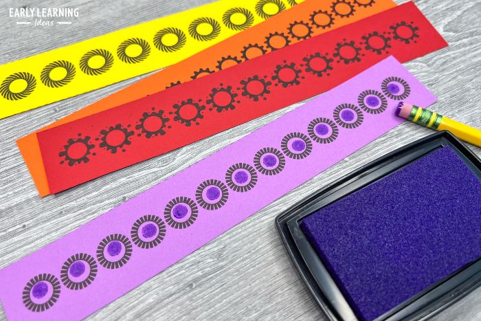 dot sticker printables with a pencil eraser stamp and a stamp pad = example of simple fine motor activities for preschoolers
