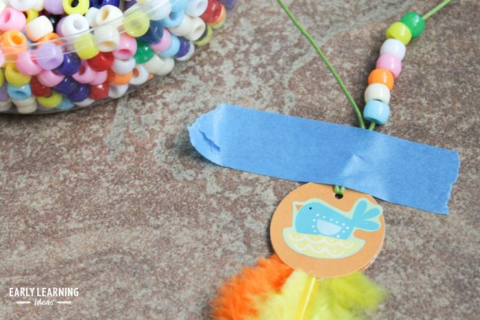 how to add beads to a feather and beaded necklace craft for kids