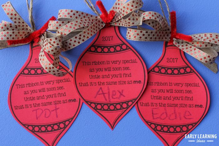 printable ornaments with ribbon as a preschool Christmas gifts for parents