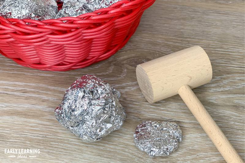 How to make space rocks with fool and a wooden hammer - props for a space dramatic play set up