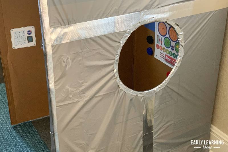 How to make a space station from a large cardboard box - props for a space station dramatic play area.