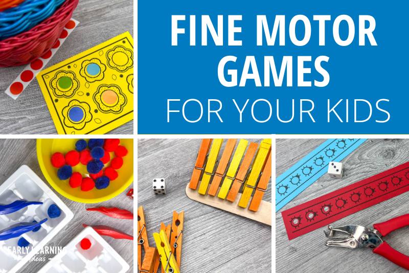 Fine motor games for kids - a collage of fine motor game images.