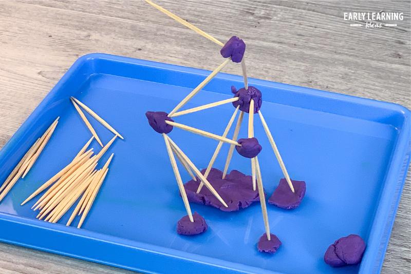 an example of how to build a tower- a tower balls of playdough and toothpicks