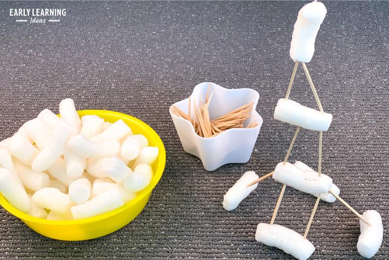 How to build a tower with packing peanuts and toothpicks - an example of a eye-hand coordination activity