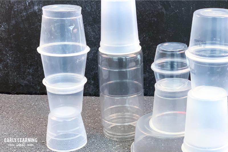 an example of how to build a tower- a tower made from various empty plastic containers
