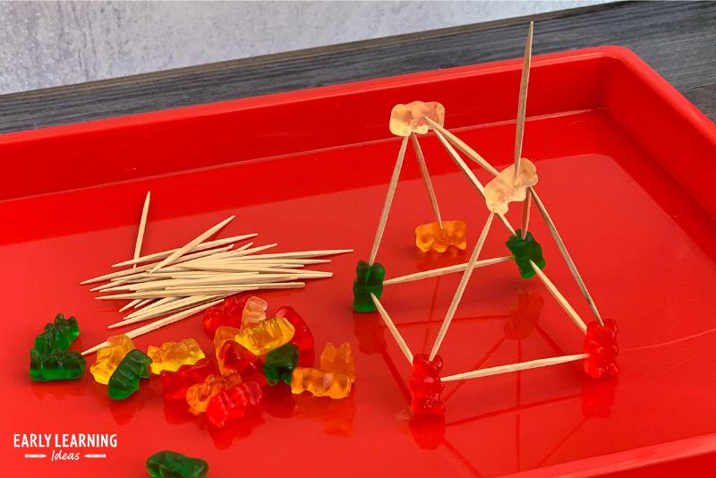 an example of how to build a tower- a tower made from gummie bears and toothpicks