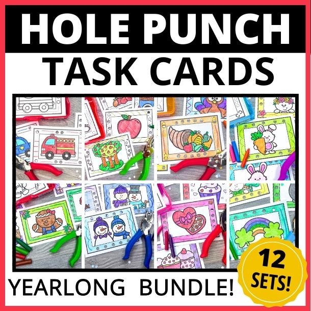 Fine motor hole punch task cards and mini coloring sheets