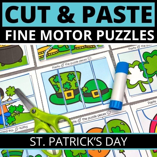 St. Patrick's Day cut and paste cutting practice puzzles