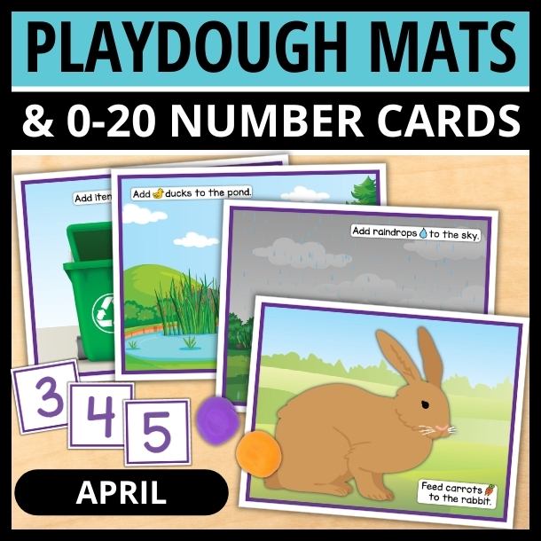 April playdough mats and number cards for preschoolers