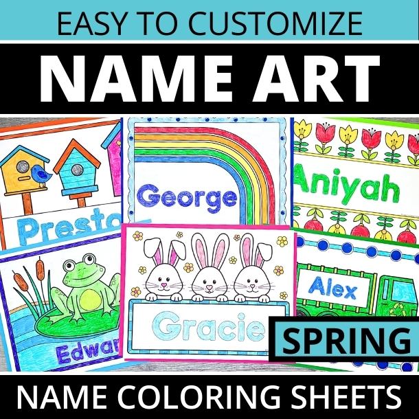 Spring Editable Name Art Coloring Pages and Sheets