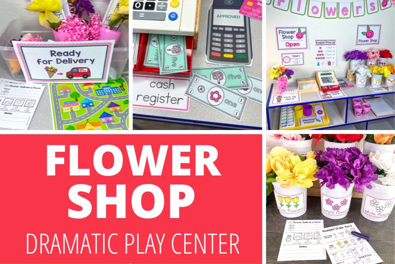 Flower shop dramatic play - the collage show several images from a preschool dramatic play center