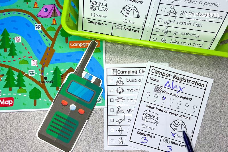 Camper registration form for a camping dramatic play area