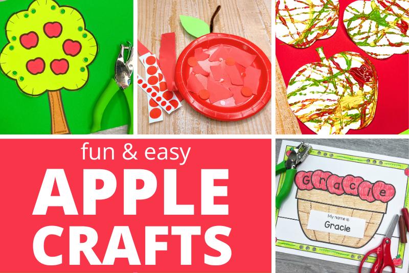 Fun and Easy Apple crafts for preschool - the collage includes a variety of apple craft ideas