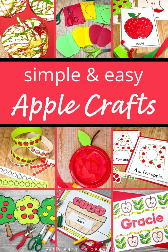 simple and easy apple crafts for preschool and kindergarten - collage features a variety of apple crafts for kids
