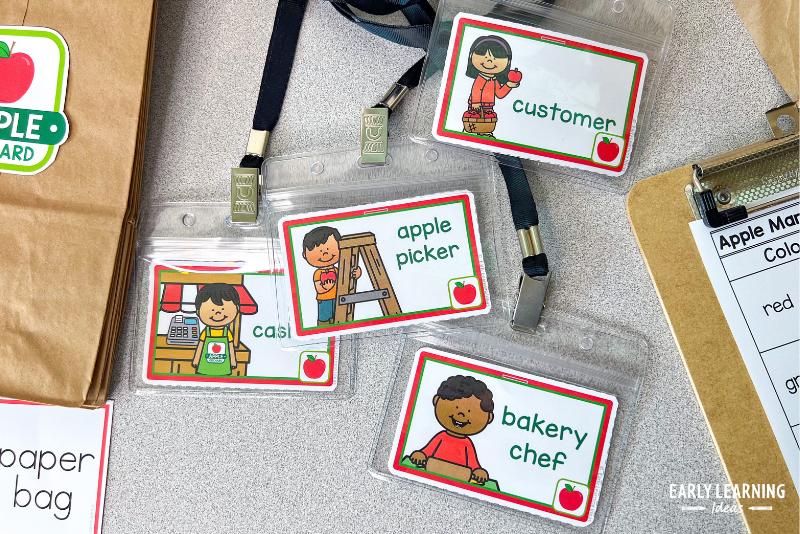 Role name cards for an apple orchard dramatic play center