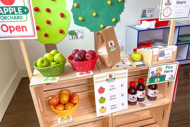 apple market stand dramatic play setup