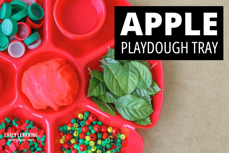 apple playdough tray - and invitation to play for preschoolers