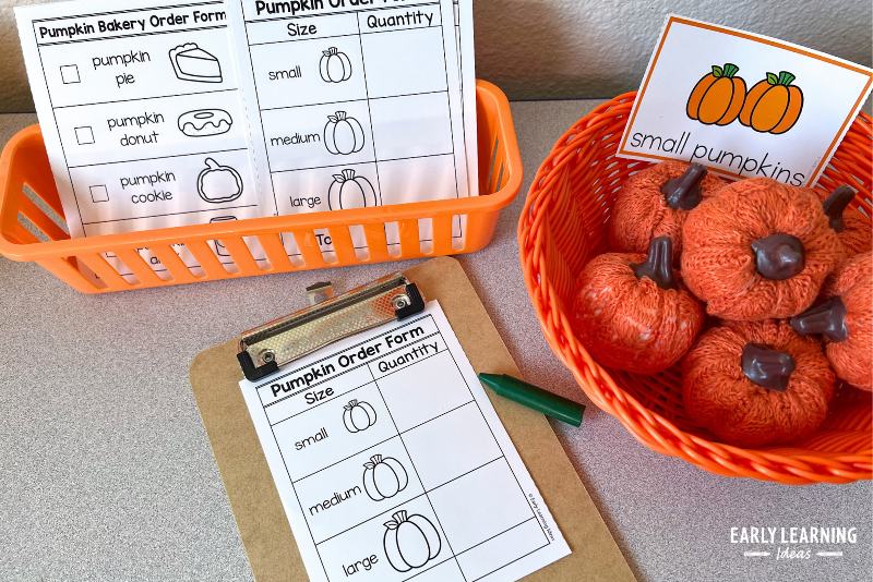 a printable pumpkin order form in a pumpkin patch dramatic play center