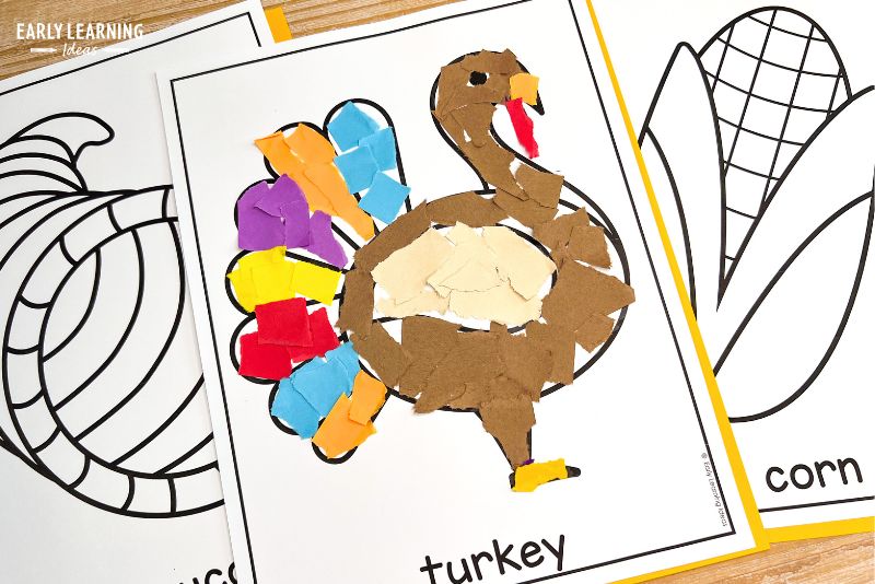 torn paper craft Thanksgiving turkey