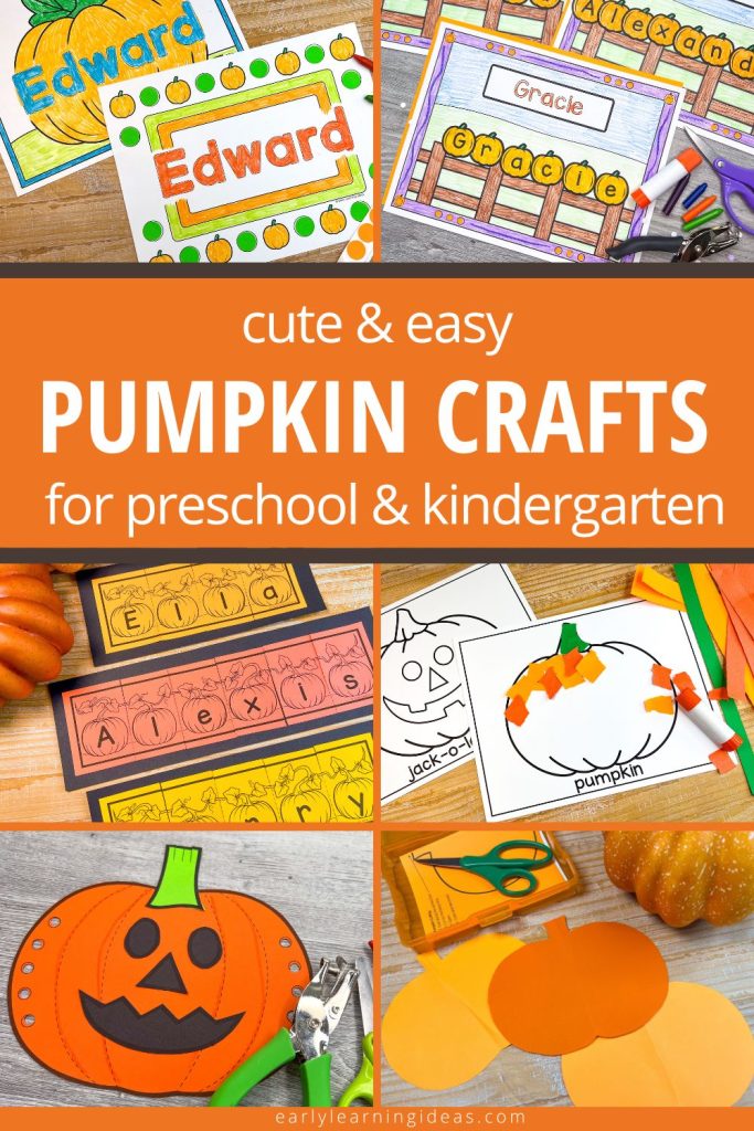 pumpkin crafts for preschool and kindergarten - a collage shows a variety of easy crafts for kids