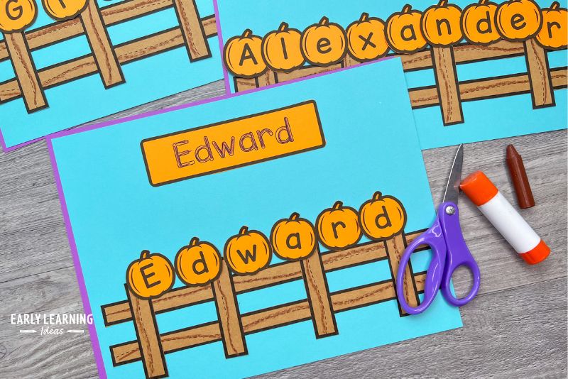 Pumpkins on a fence name craft