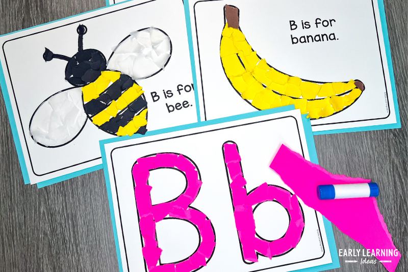 Letter B crafts for preschool - bumble bee, banana, and bubble letter uppercase and lowercase craft page
