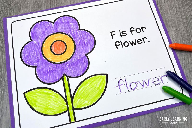 letter f coloring page and craft the images has a flower and says F is for flower
