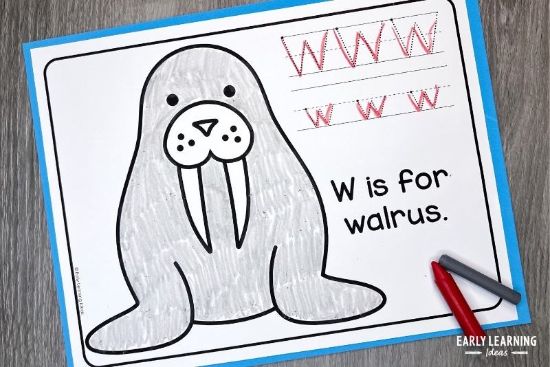 W is for walrus craft and coloring page